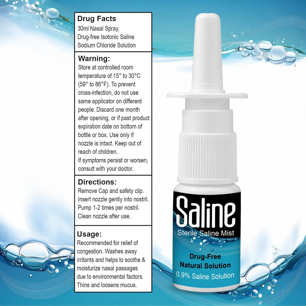 Shusher Care Saline Spray for Nose - Nasal Spray Saline Solution for Newborn, Baby & Adults, Salt Water Decongestant Mist for St