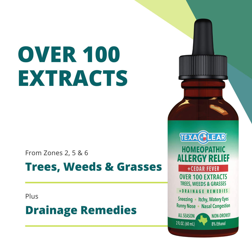 TexaClear All Season Allergy Relief Drops Homeopathic, Non-Drowsy, Safe, Effective Remedy - Extracts from Trees, Weeds & Grasses