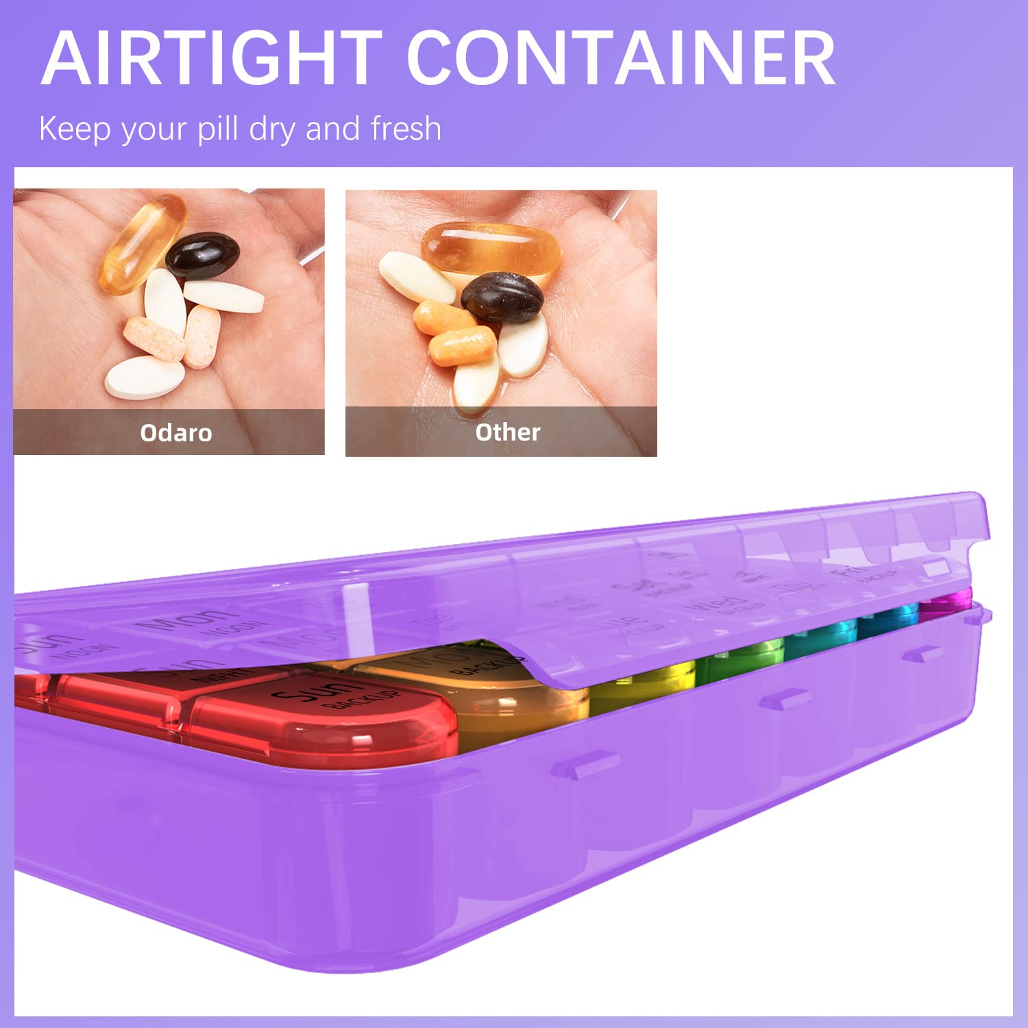 Odaro Weekly Pill Organizer 4 Times a Day, Daily Pill Box 7 Day, Large Travel Pill Case with 28 Compartment to Hold Medicine, Vi