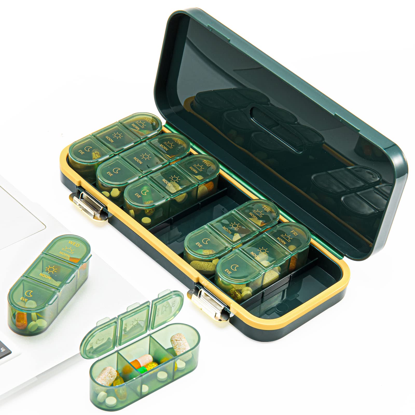 Zonlong Pill Organizer, Weekly Pill Dispensers, 3 Times A Day, 7 Day Pill Box, Large Compartments Travel Pill Container, Moistur