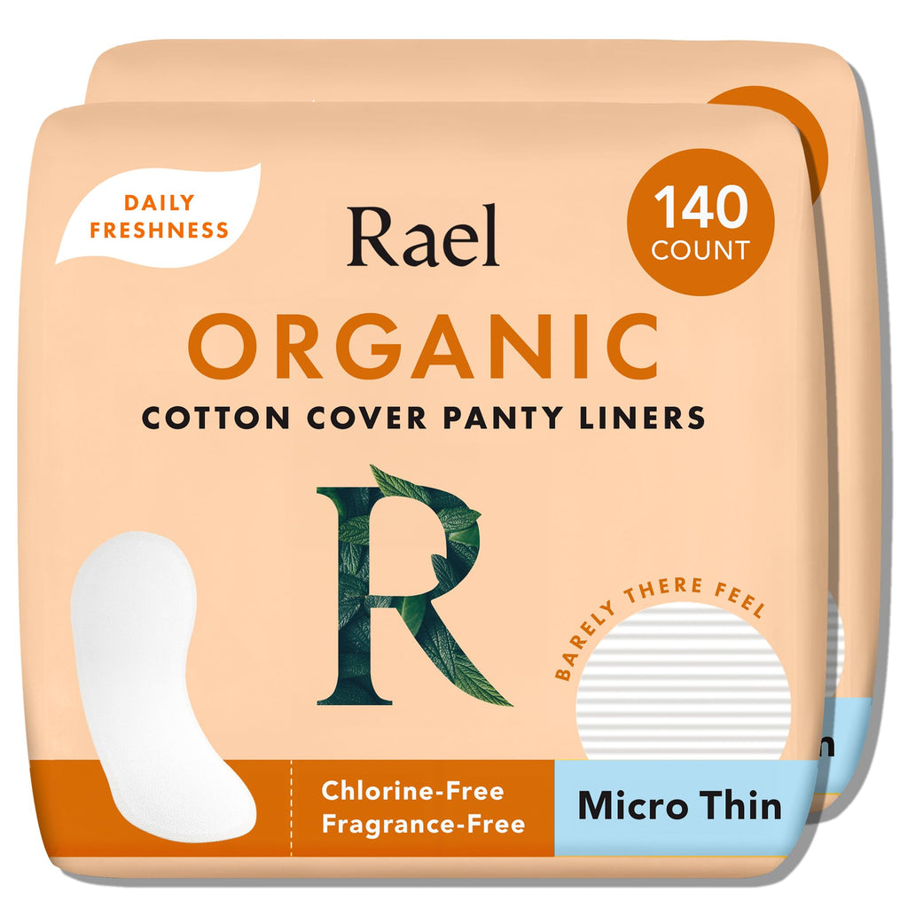Rael Panty Liners for Women, Organic Cotton Cover - Thin Pantiliners, Light Absorbency, Unscented, Chlorine Free (Micro Thin, 28