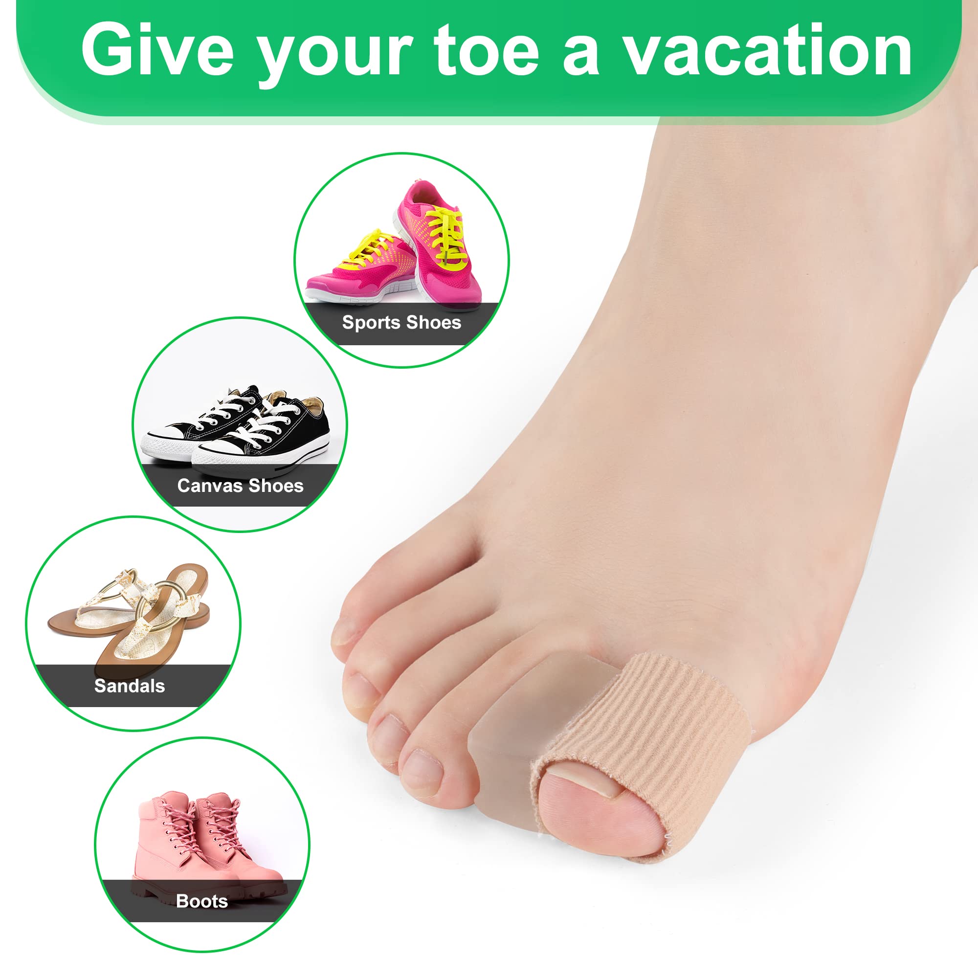 Ajoysoul Toe Separator for Women, 6pcs Big Toe Bunion Corrector Toe Straightener with Fabric Sleeve, Toe Protector Relief Pain f