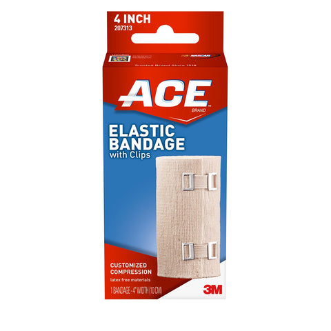AcE 4 Inch Elastic Bandage with clips, Beige, great for Leg, Shoulder and More, 1 count