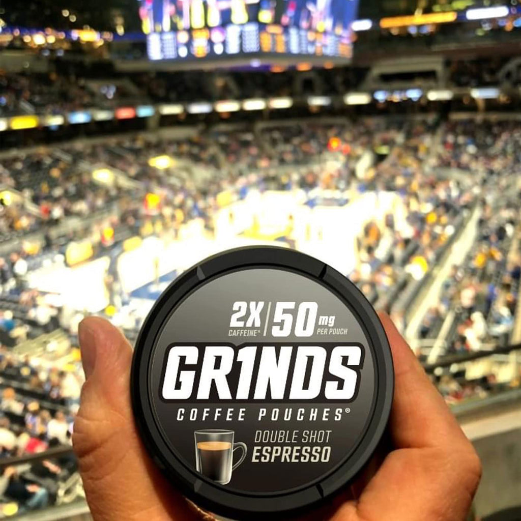 Grinds Coffee Pouches | Tobacco Free, Nicotine Free Healthy Alternative | 6 Cans of Double Shot Espresso | 18 Pouches Per Can |