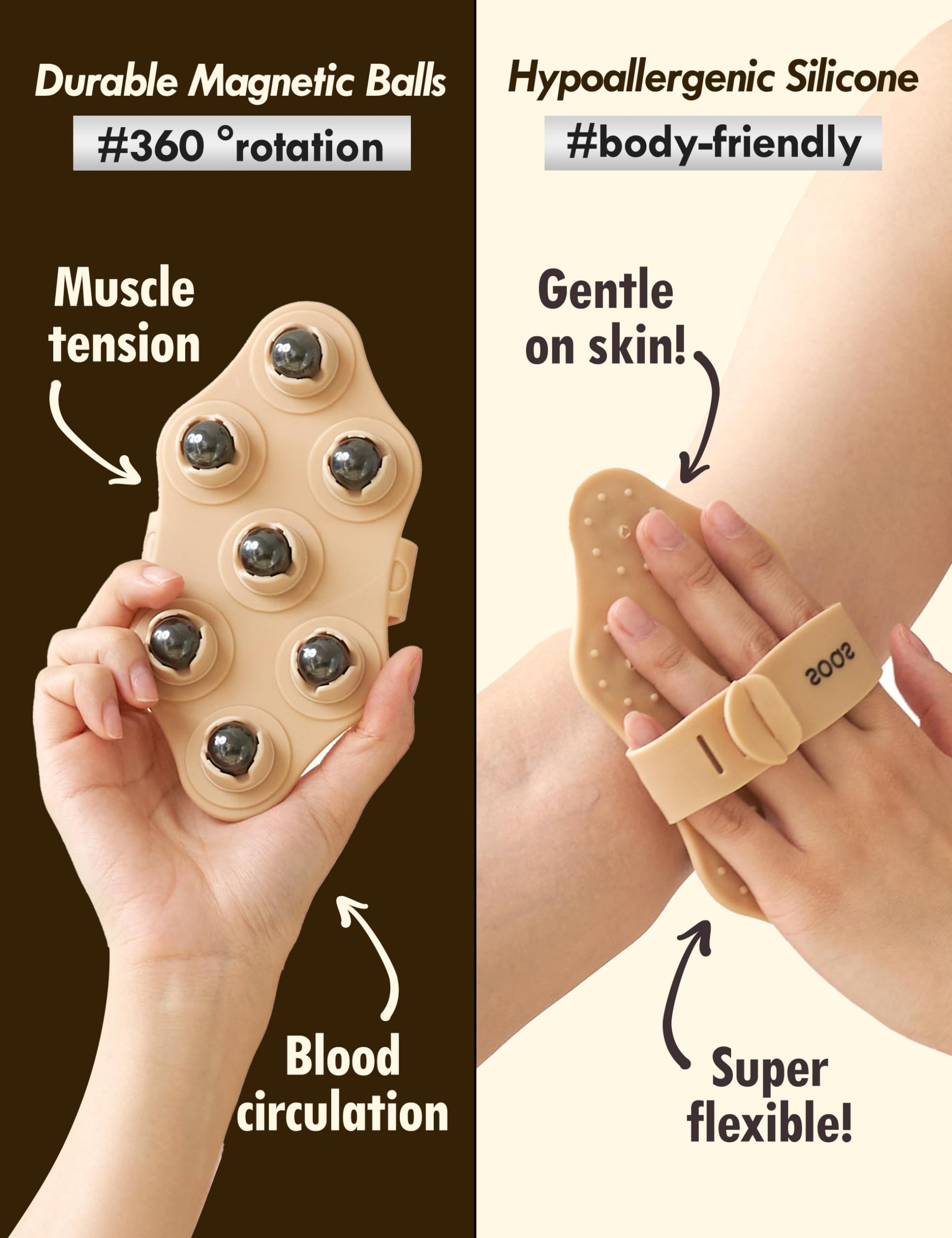 soas Full-Body Lymphatic Massager Hand Held Massage Roller w/ 7 Durable Magnetic Bead Roller Balls - Portable Whole Body Massage