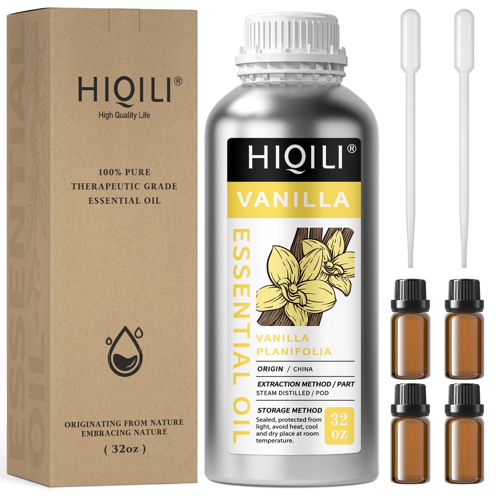 HIQILI 32 Ounces Vanilla Essential Oil, Strong Fragrance for Body Lotion, Candle Making, Soap, Aromatherapy-32 Fl Oz