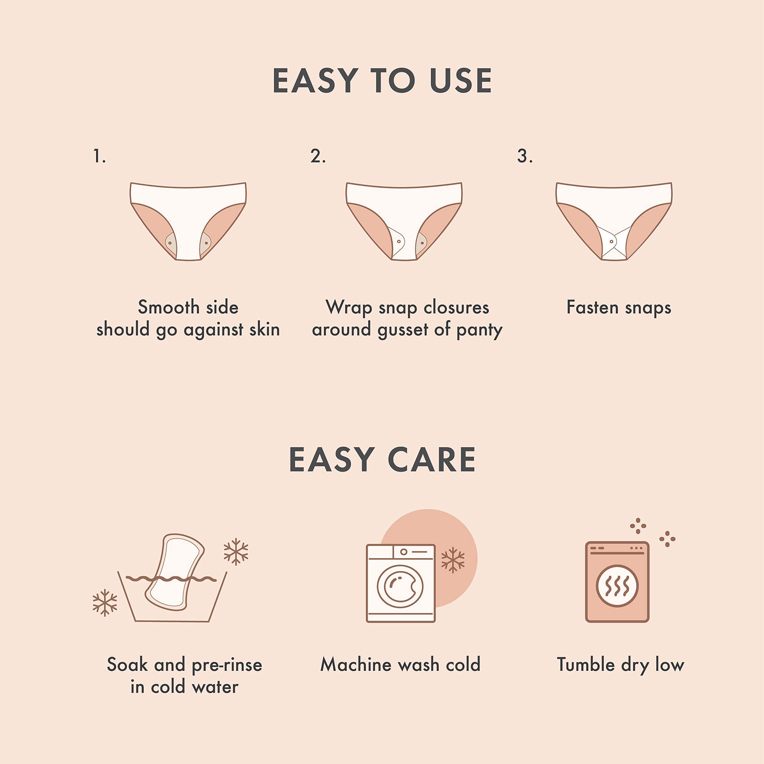 Rael Reusable Panty Liners Menstrual, Organic Cotton Cover - Postpartum Essential, Cloth Panty Liners for Women, Soft and Thin,
