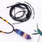 Runyangshi Rainbow Fluorite Healing Crystal Pendants, Double Pointed Natural Crystal Quartz Necklace 6 Faceted Chakra Crystal Wa