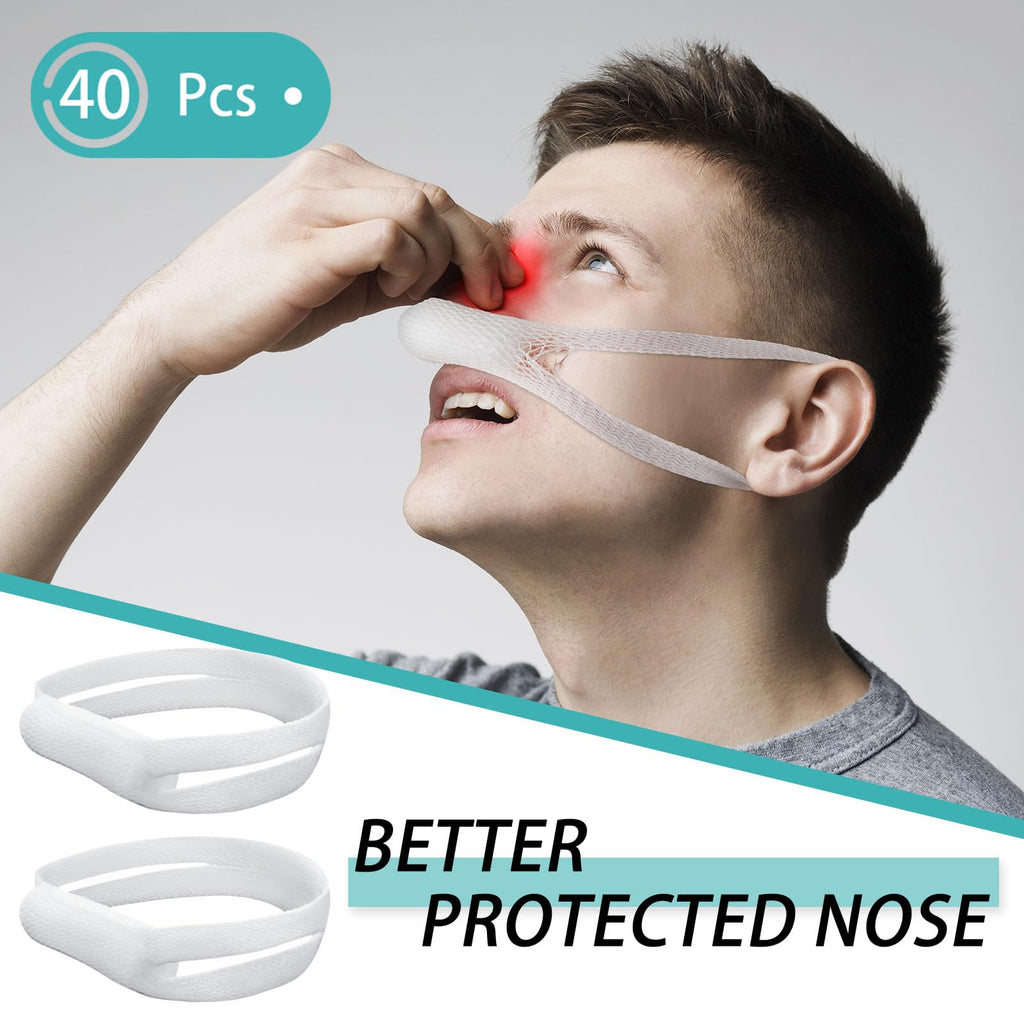 Elastic Nose Bandage, External Nasal Bandage Dressing Holder with High Absorption Capacity for Nose, White(40 Pcs)