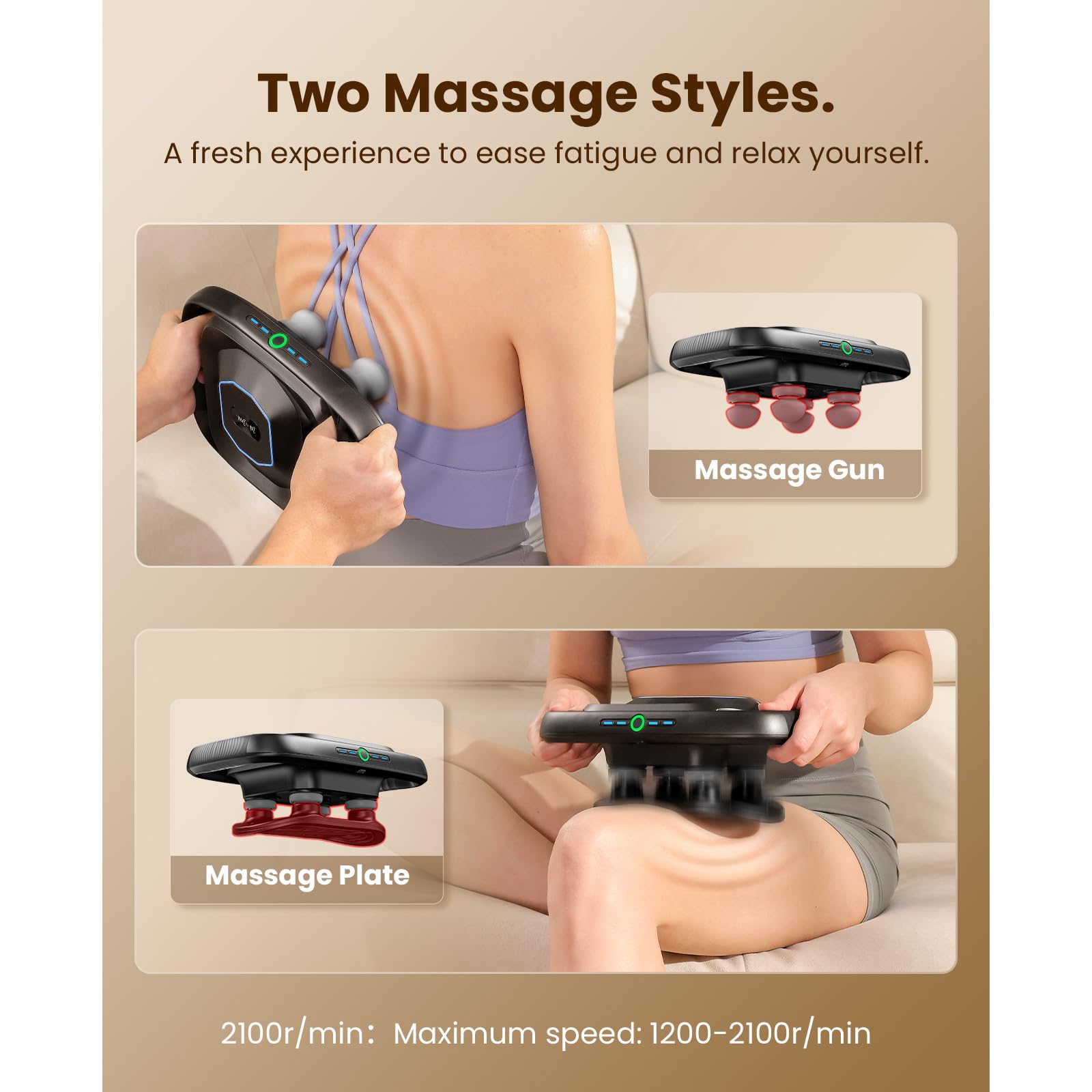 BOB AND BRAD A1 4-Head Massage Gun Deep Tissue, FSA HSA Eligible, 4 Intensity, Replaceable Massager Heads and Plate, Electric Pe
