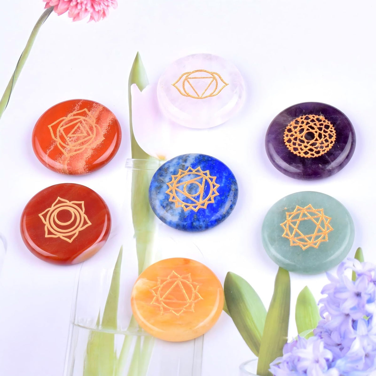 Luooi 7Piece Healing Crystal Set, Natural Chakra Stones for Anxiety Relief & Energy Balancing, Wellness Gift Kit