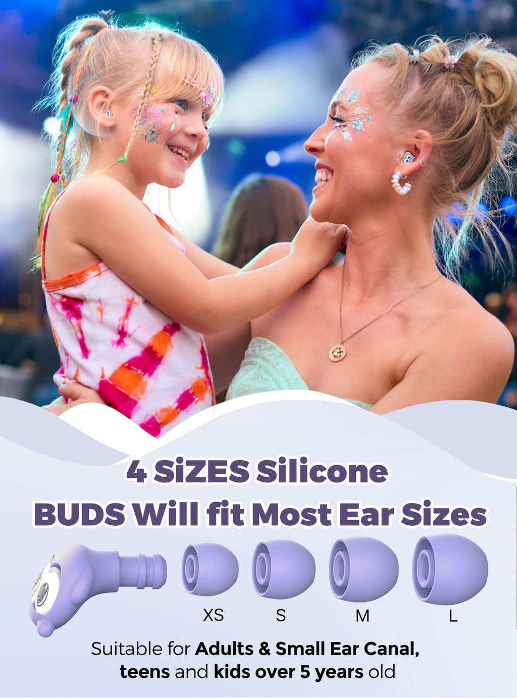 Kids Ear Plugs for Ear Protection Kids 5+, Adults & Small Ears, 4 Sizes Silicone Tips with Safety Cord, 26dB Noise Reduction Ear