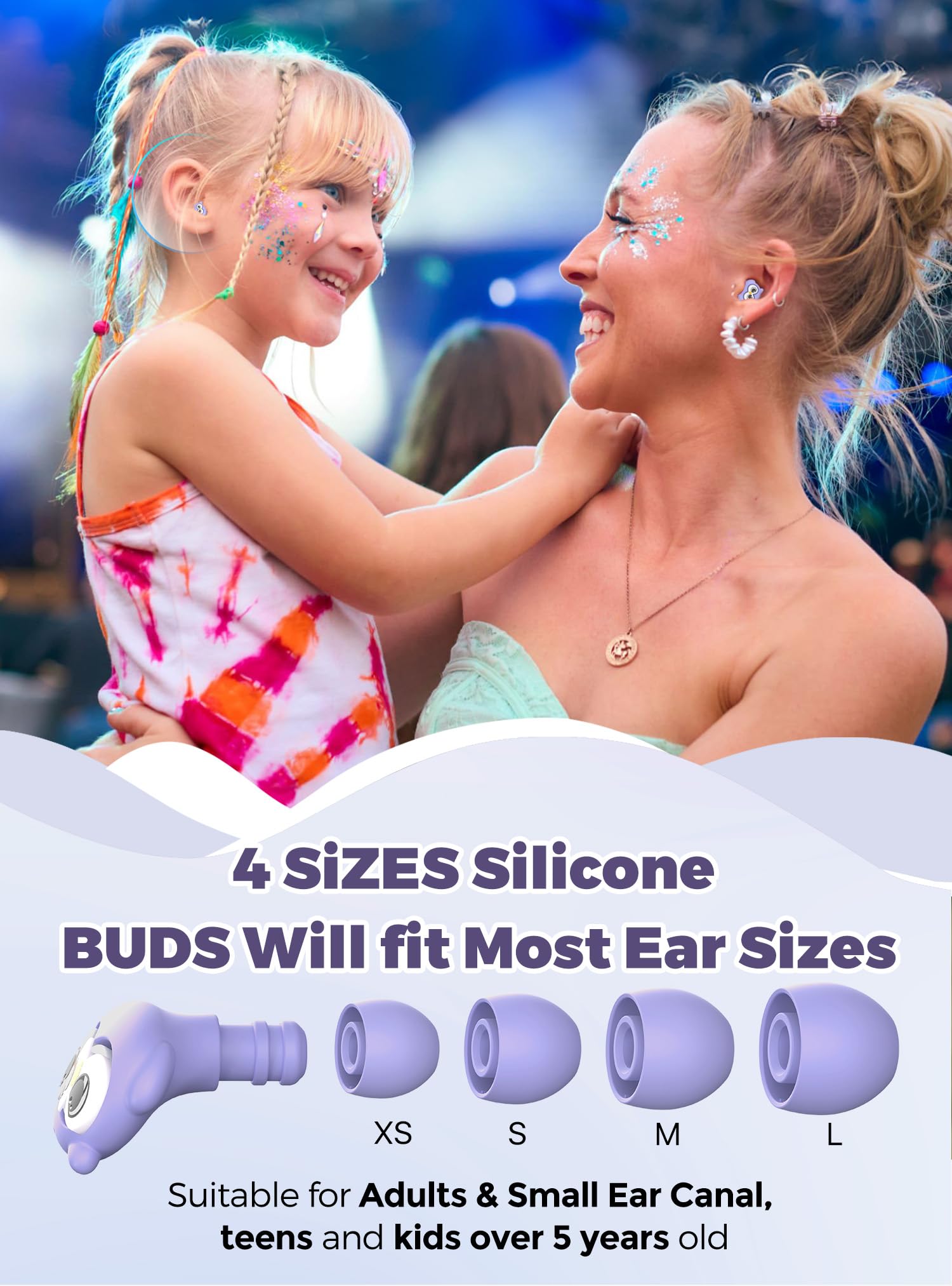 Kids Ear Plugs for Ear Protection Kids 5+, Adults & Small Ears, 4 Sizes Silicone Tips with Safety Cord, 26dB Noise Reduction Ear