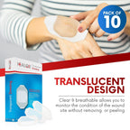 Transparent Film Dressing, 8'' x 12'' Box of 10 - Waterproof Wound Bandage Adhesive Patches, Post Surgical Shower or IV Shield,