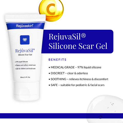Rejuvaskin Rejuvasil Silicone Scar Gel - Scar Treatment for Surgical Scars for Face, Body, Burn, Keloids, and Acne Scar - Silico