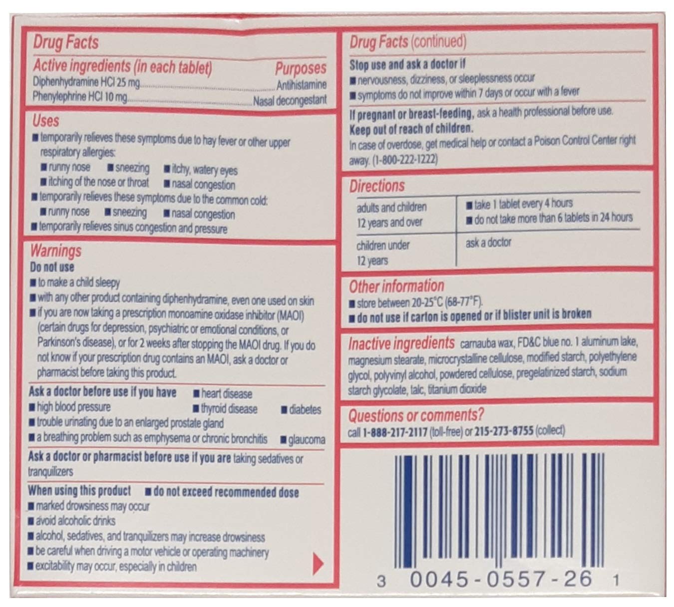 Benadryl Allergy + Congestion, 24 Tablets Each (Pack of 3)