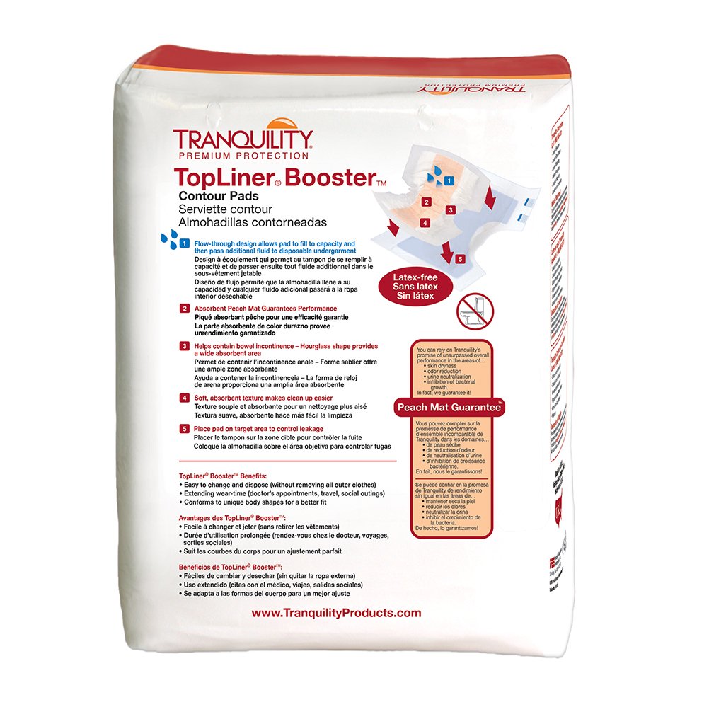 Tranquility TopLiner Disposable Absorbent Booster Contour Pads for Bowel Incontinence - Contour (21.5 x 13.5) - 120 ct