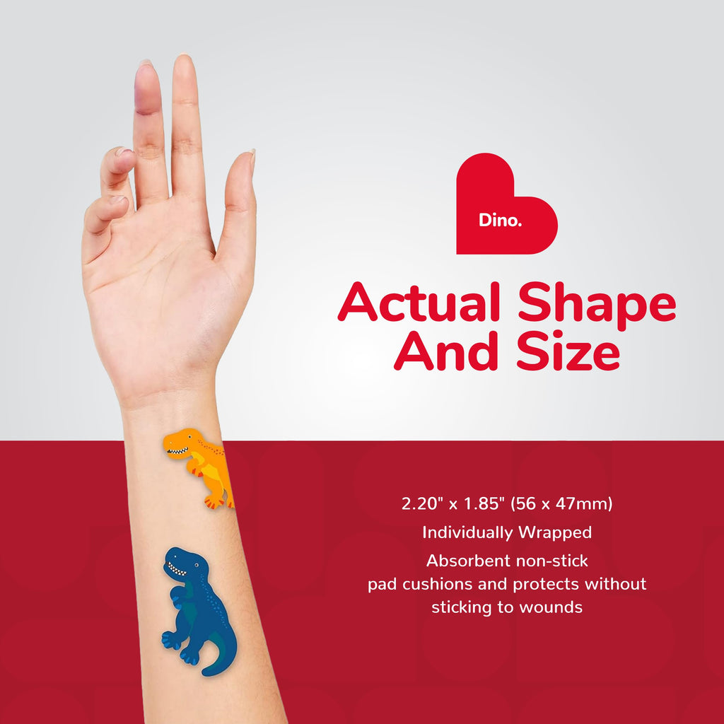 BioSwiss Bandages, Dinosaur Shaped Self Adhesive Bandage, Latex Free Sterile Wound Care, 24 Count