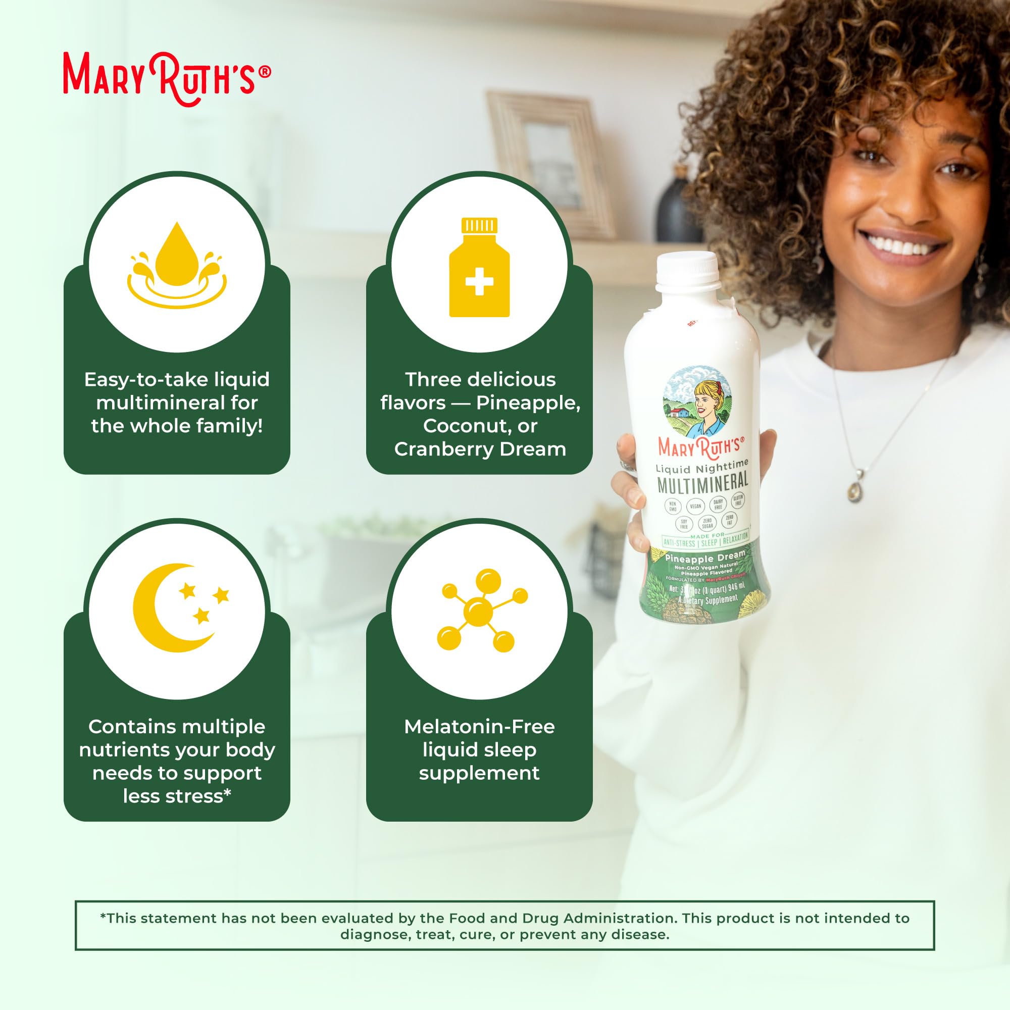 MaryRuth's Liquid Nighttime Multimineral Sleep Supplement | Sugar Free | Calm Magnesium Citrate | NO Melatonin | Calcium Magnesi