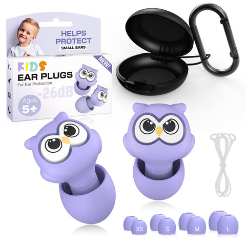 Kids Ear Plugs for Ear Protection Kids 5+, Adults & Small Ears, 4 Sizes Silicone Tips with Safety Cord, 26dB Noise Reduction Ear