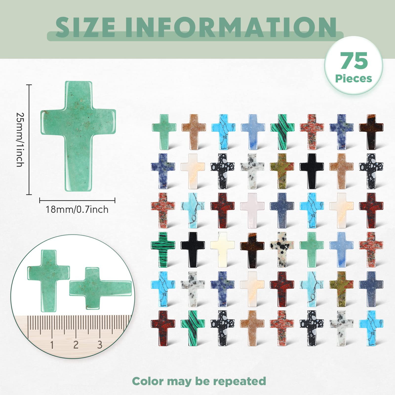 Nuenen 75 Pcs Cross Crystal Stones Bulks 1 Inch Cross Shaped Worry Stone Charm Palm Pocket Stone for crafts Necklace Bracelet Je