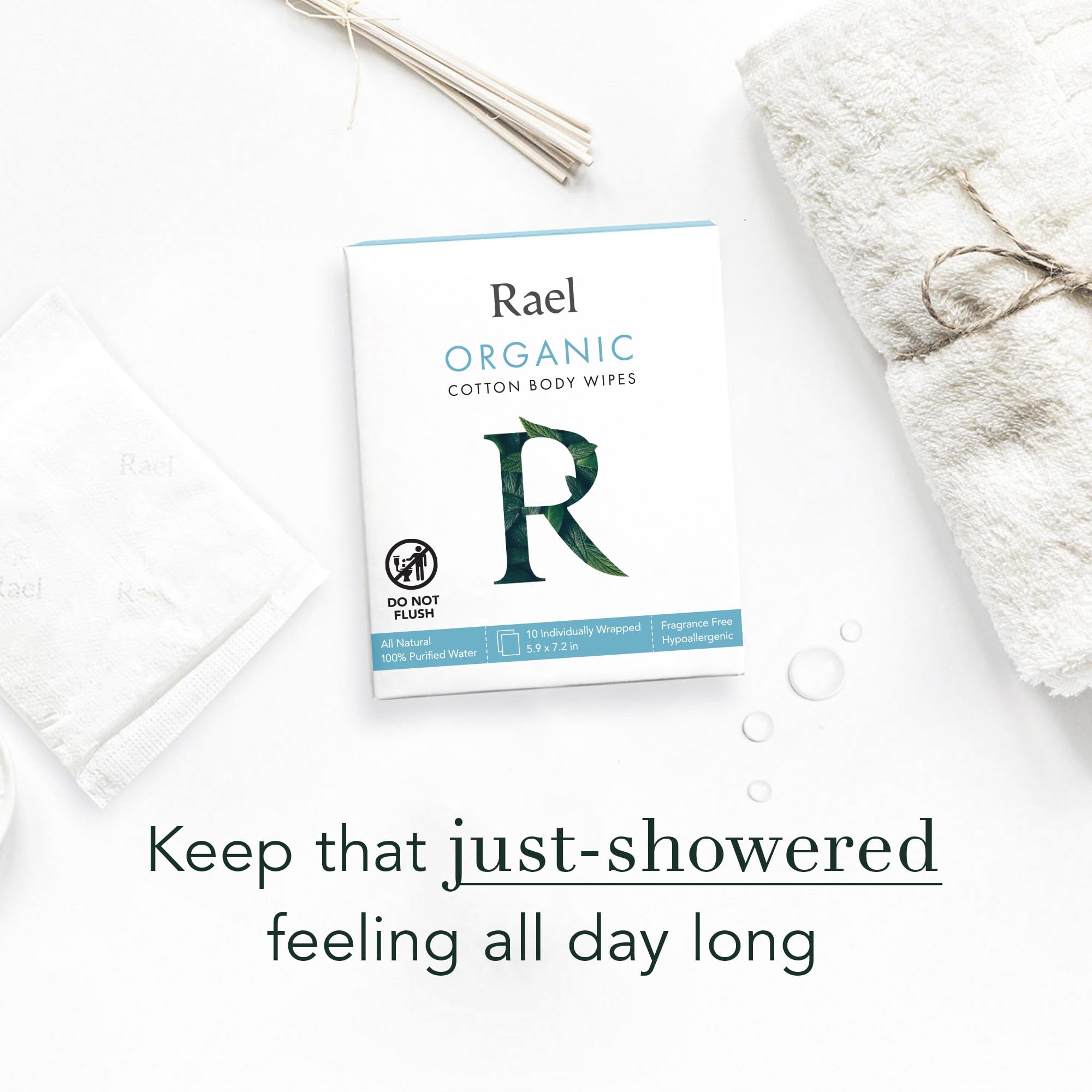 Rael Body Wipes, Organic Cotton Wipes for Women - Unscented Body Wipes, Individually Wrapped, All Skin Types, Vegan, Cruelty Fre