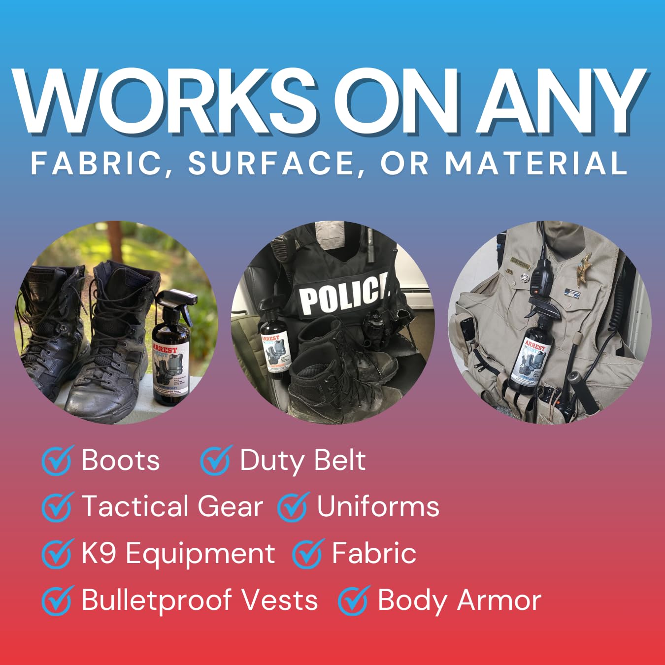 Arrest My Vest Military and Police Grade Odor Eliminating Spray for Body Armor Odor, Tactical Gear. Safe on K9s. Triple Pack of