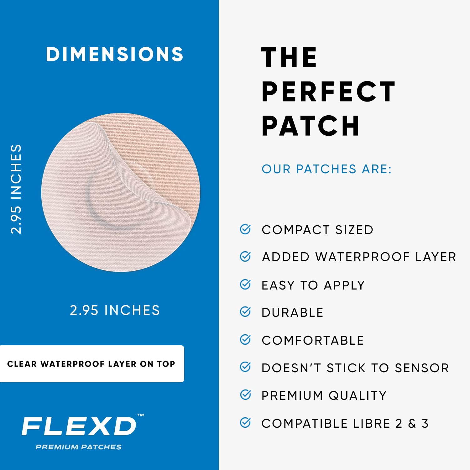 Flexd - Freestyle Waterproof Sensor Covers for Libre 2 & 3 - (30 Pcs) - Libre 3 Sensor Covers - CGM Adhesive Patches - Without A