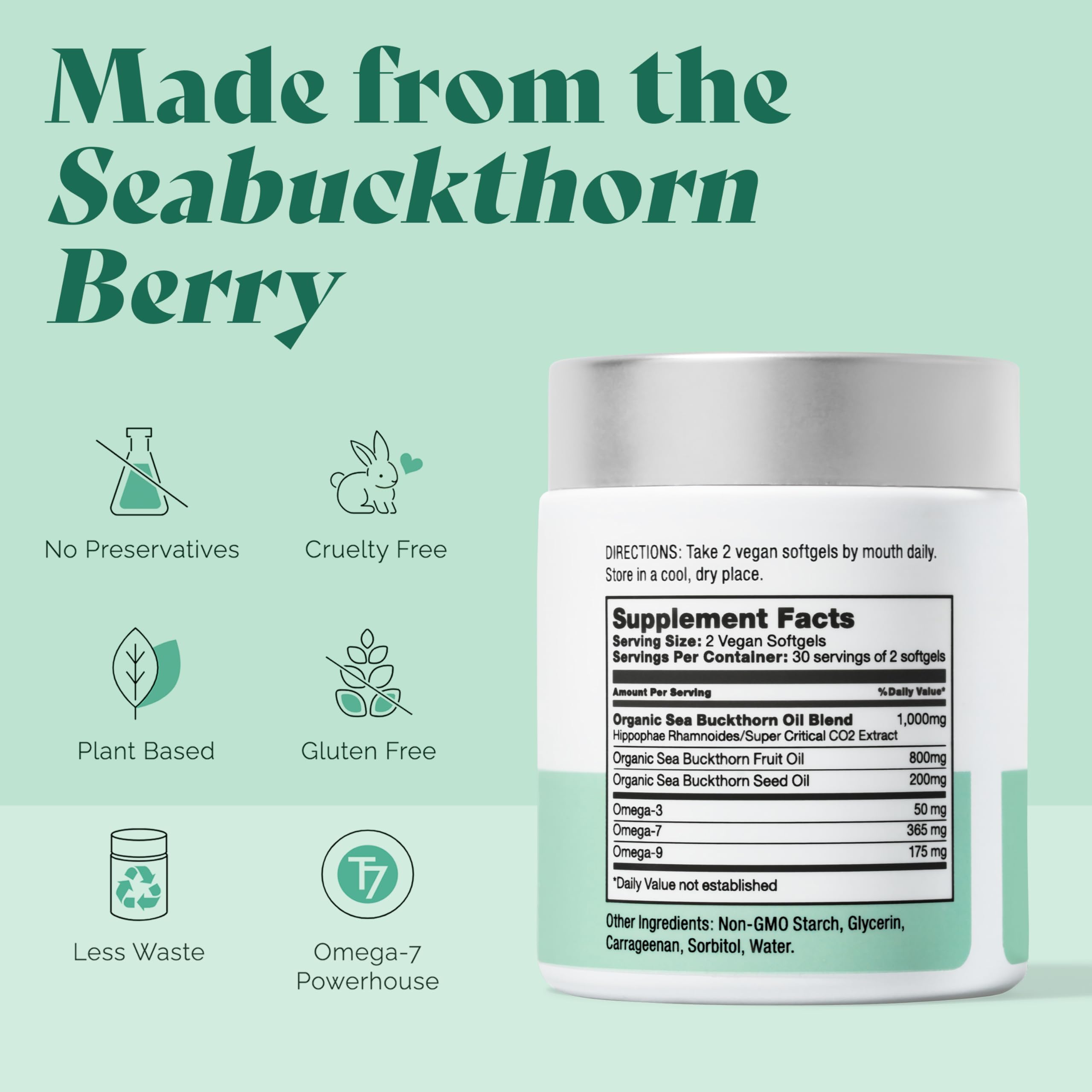 Femininity Smooth as Silk 30-Day Refill for Vaginal Dryness (60 Softgels) - Sea Buckthorn Oil with 365mg Omega 7 + Omega 3 and O