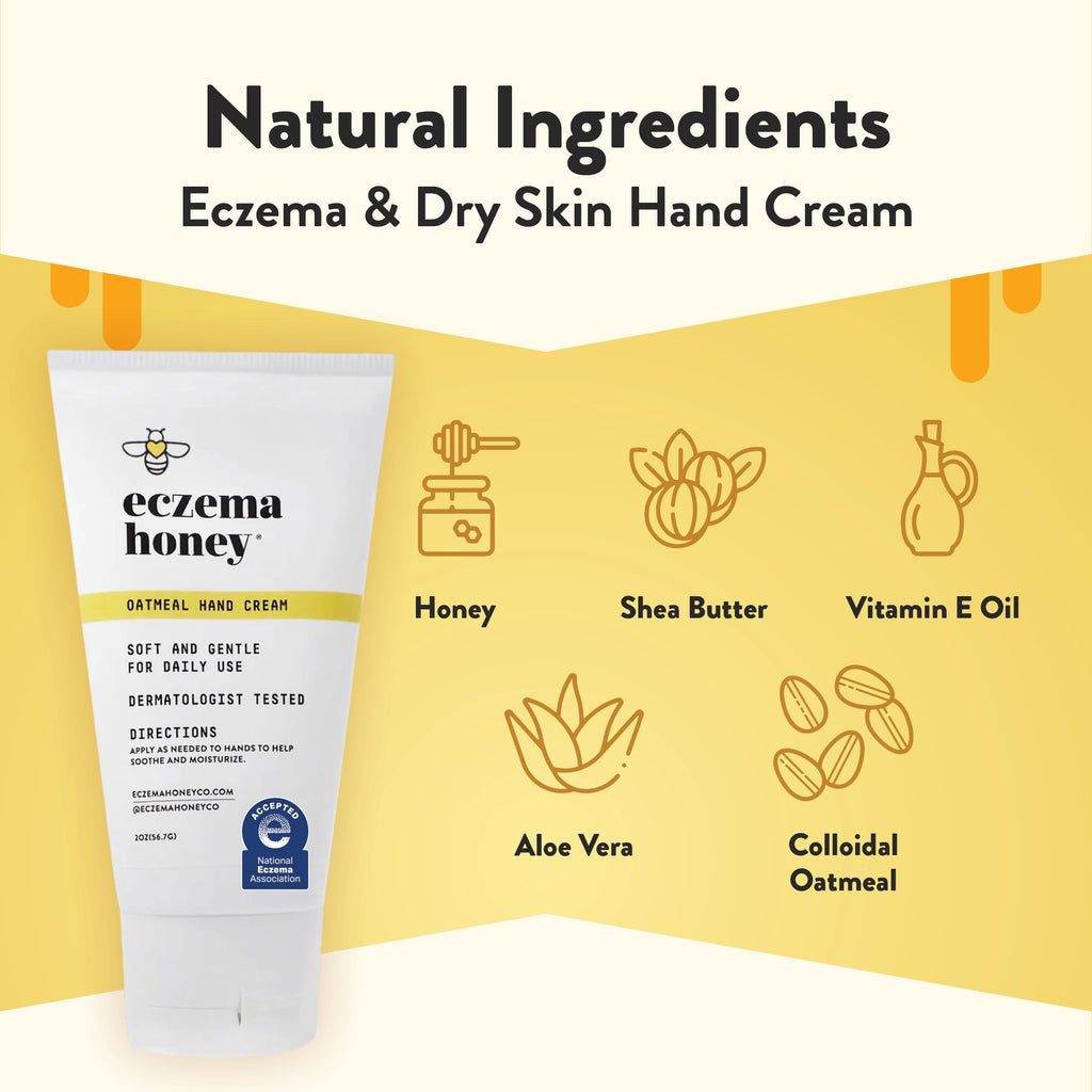 ECZEMA HONEY Oatmeal Hand Cream - Natural Hand & Body Lotion for Eczema Rash Relief - Eczema Cream for Dry, Itchy, Sensitive, &