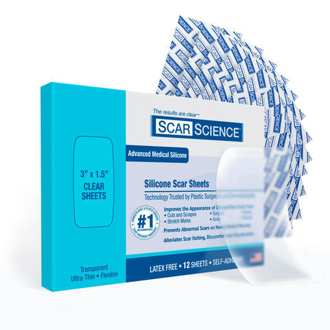 Advanced Medical Grade Silicone Scar Patches, 12 Reusable 3'' Water-Resistant Silicone Scar Strips for Newly Healed Wounds and O