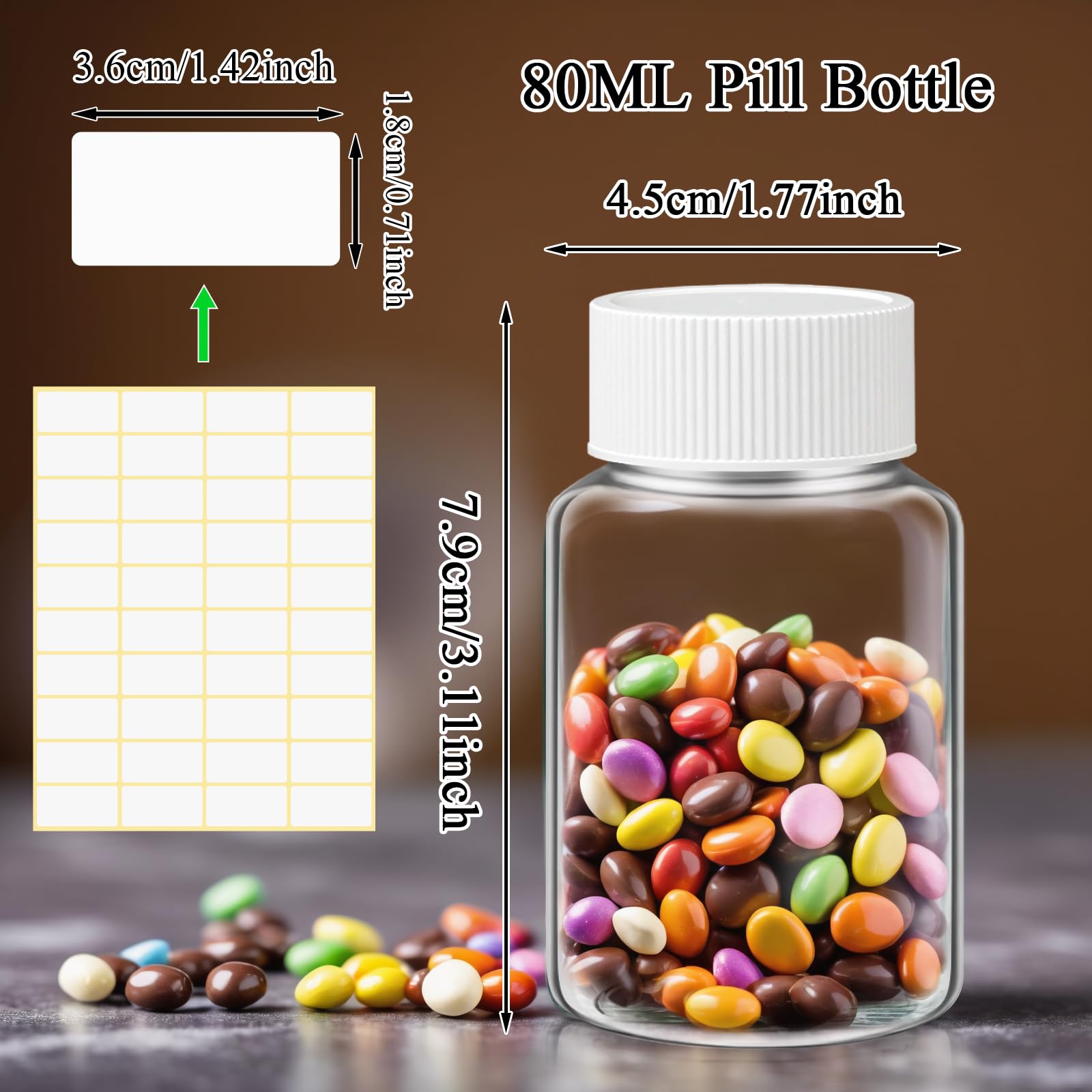 Lamoutor 18Pcs Clear Pill Bottle Plastic Medicine Bottle Empty Reagent Chemical Containers with Caps for Liquid Solid Powder Med
