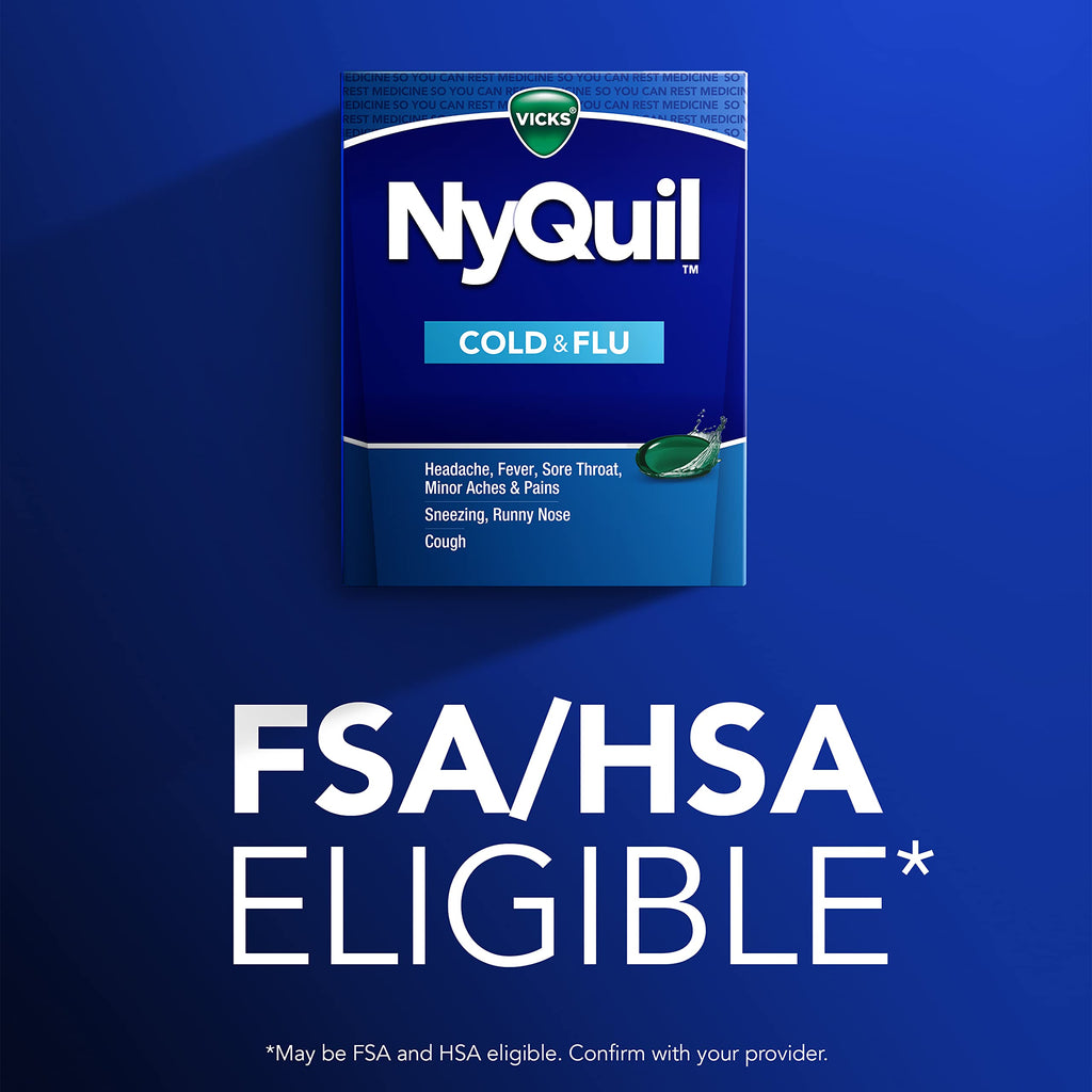 VICKS NyQuil Cold & Flu Relief Over-the-Counter Medicine, Powerful Multi-Symptom Nighttime Relief for Headache, Fever, Sore Thro