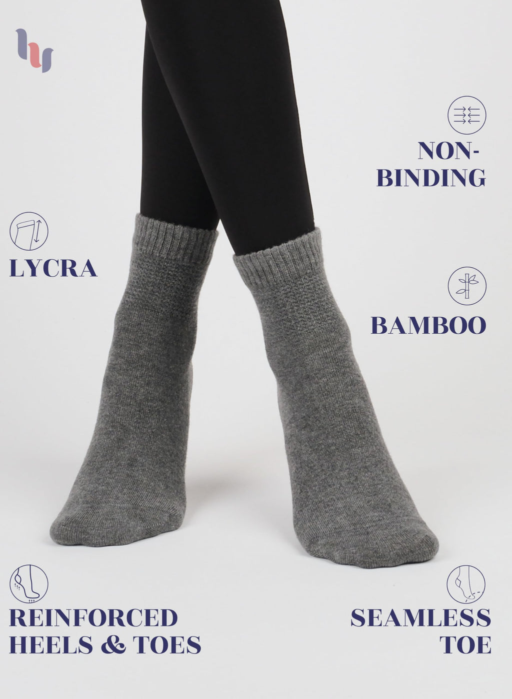 Hugh Ugoli Women Diabetic Ankle Socks, Super Soft & Thin Bamboo Socks, Wide & Loose, Non-Binding Top & Seamless Toe, 4 Pairs, Me