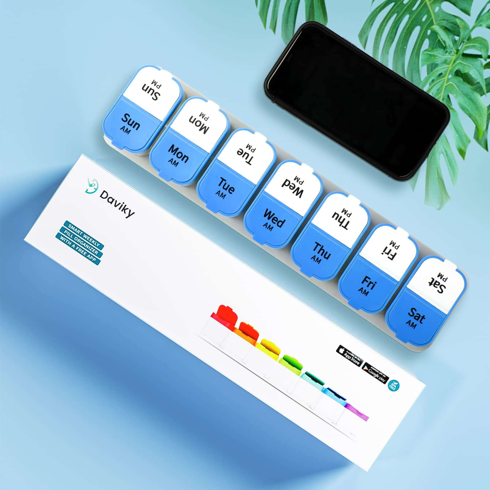Daviky Large Pill Organizer 2 Times a Day - XL Pill Box 7 Day, Big Vitamin Holder with 7 Detachable AM/PM Compartments, Big Supp
