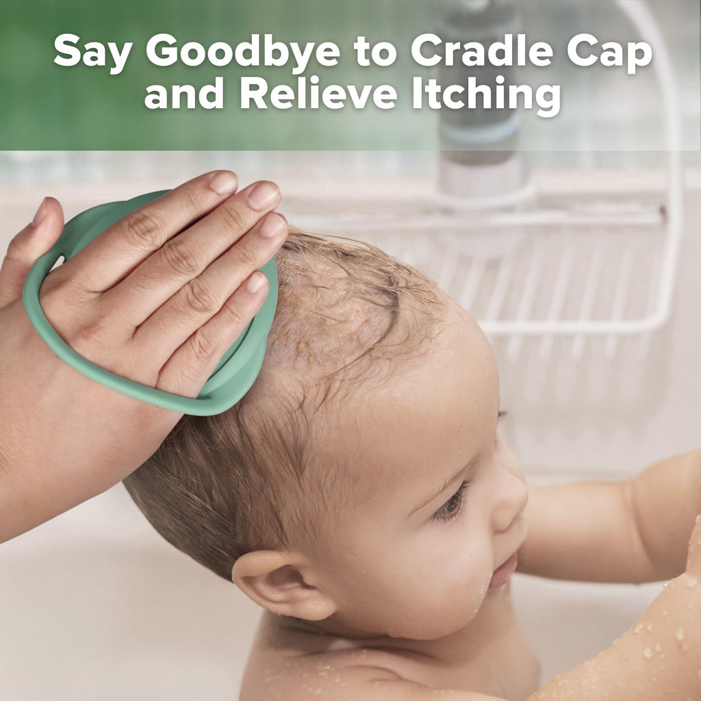 Haakaa Silicone Shampoo Brush - Cradle Cap Brush Comb - Baby Hair Scrubber - Scalp Massager for Newborns & Toddlers - 1pk-Pea Gr
