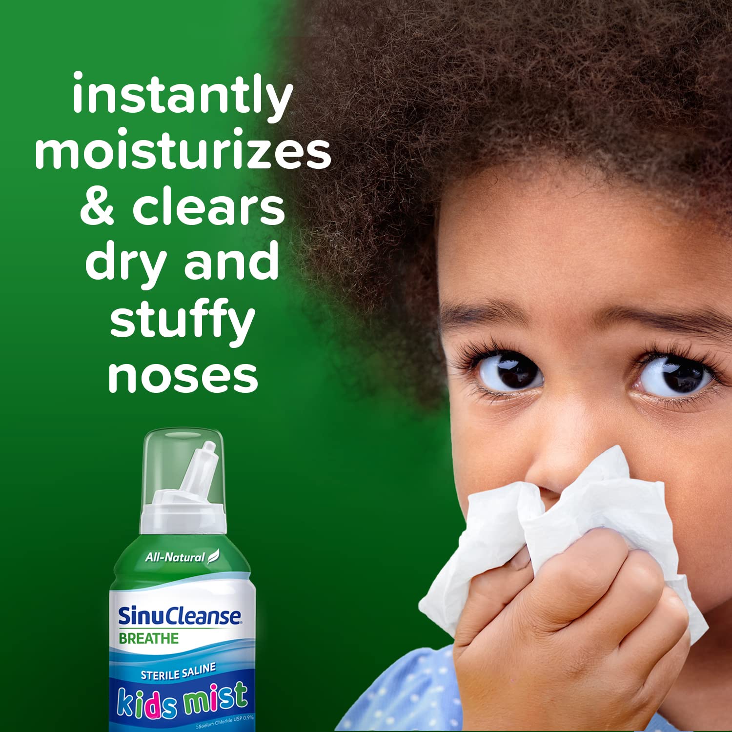 SinuCleanse Sterile Saline Kids Nasal Spray, Ultra Fine Mist, Instantly Moisturizes Dry, Stuffy Noses, Safe for Newborns & Up, 4