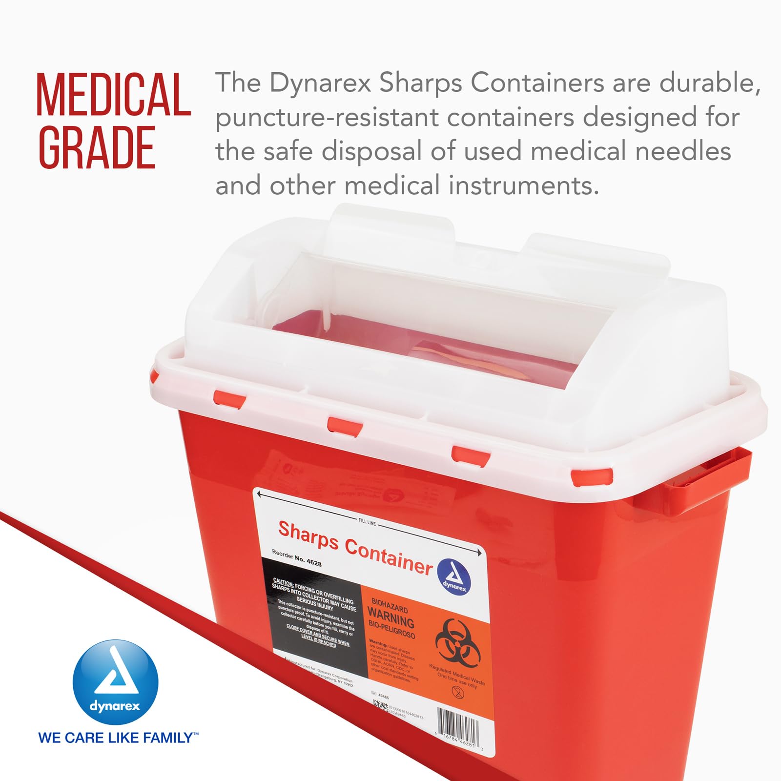 Dynarex 4628 Sharp Container, Provides a Safe Disposal of Medical Waste and Needles, Non-Sterile & Latex-Free, 3 Gallons, Made w