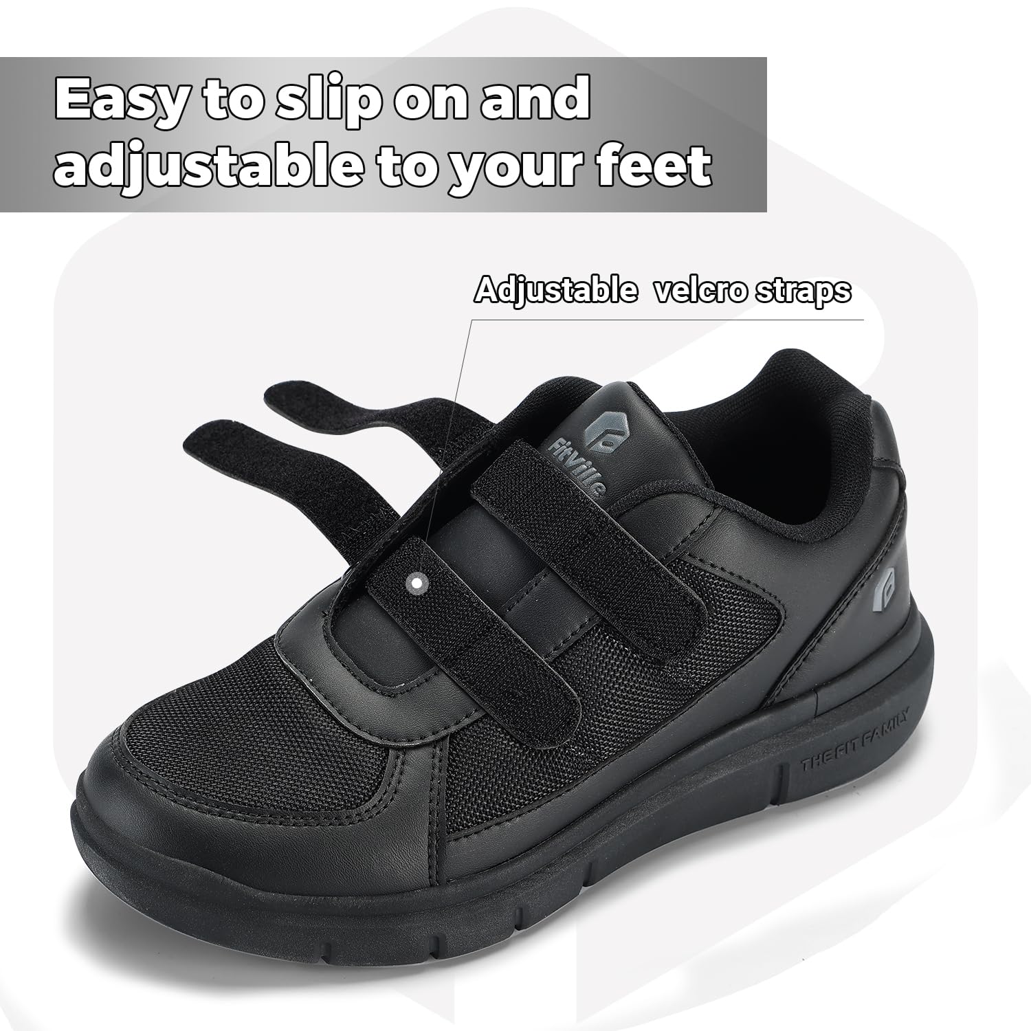 FitVille Diabetic Shoes for Men 10.5 Extra Wide, Breathable, Slip-Resistant, Walking Shoes (Jet Black)