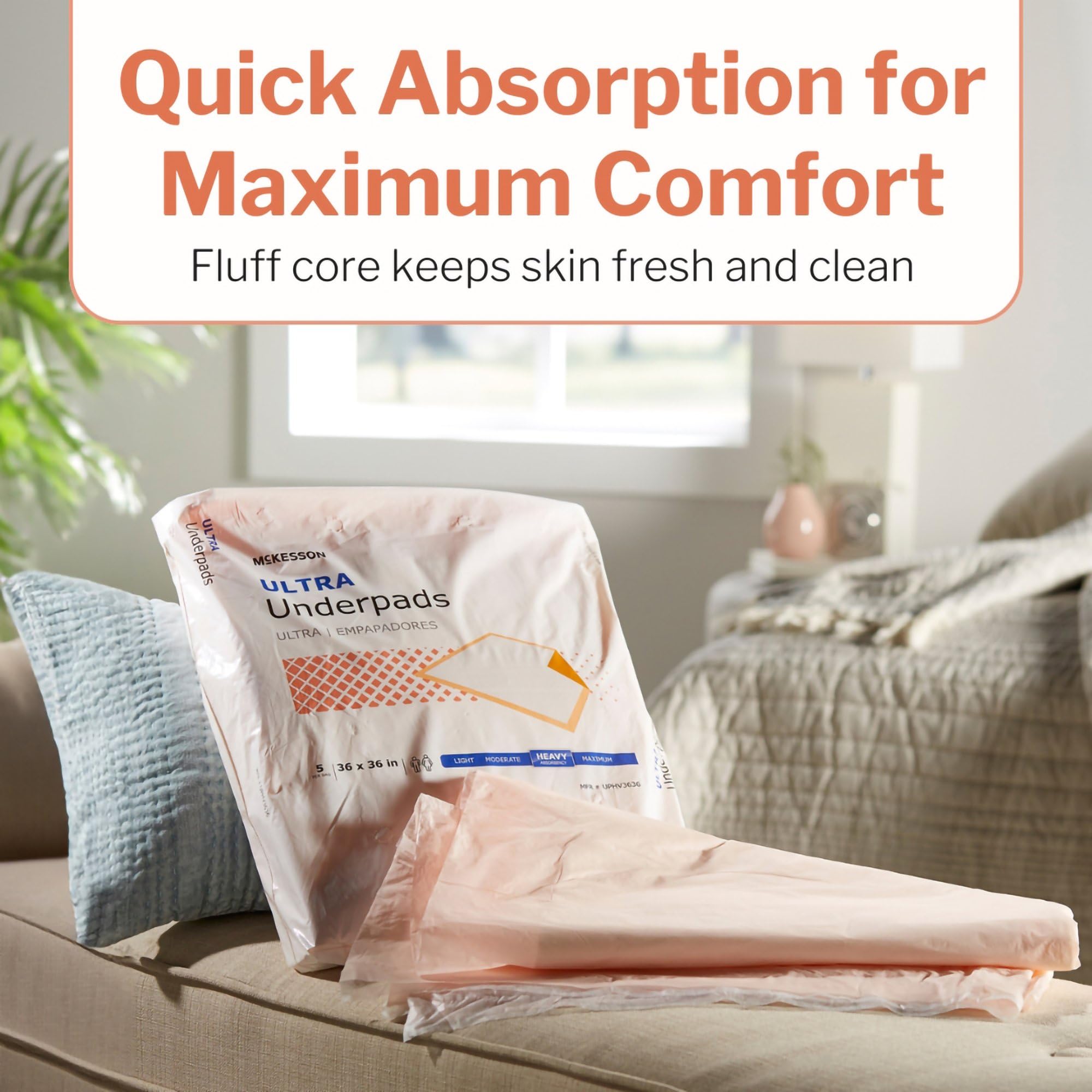 McKesson Underpads Disposable Bed Pads 36 x 36 [50 Count], Heavy Absorbency, Ultra Incontinence Chux Pads for Adults, Elderly, a