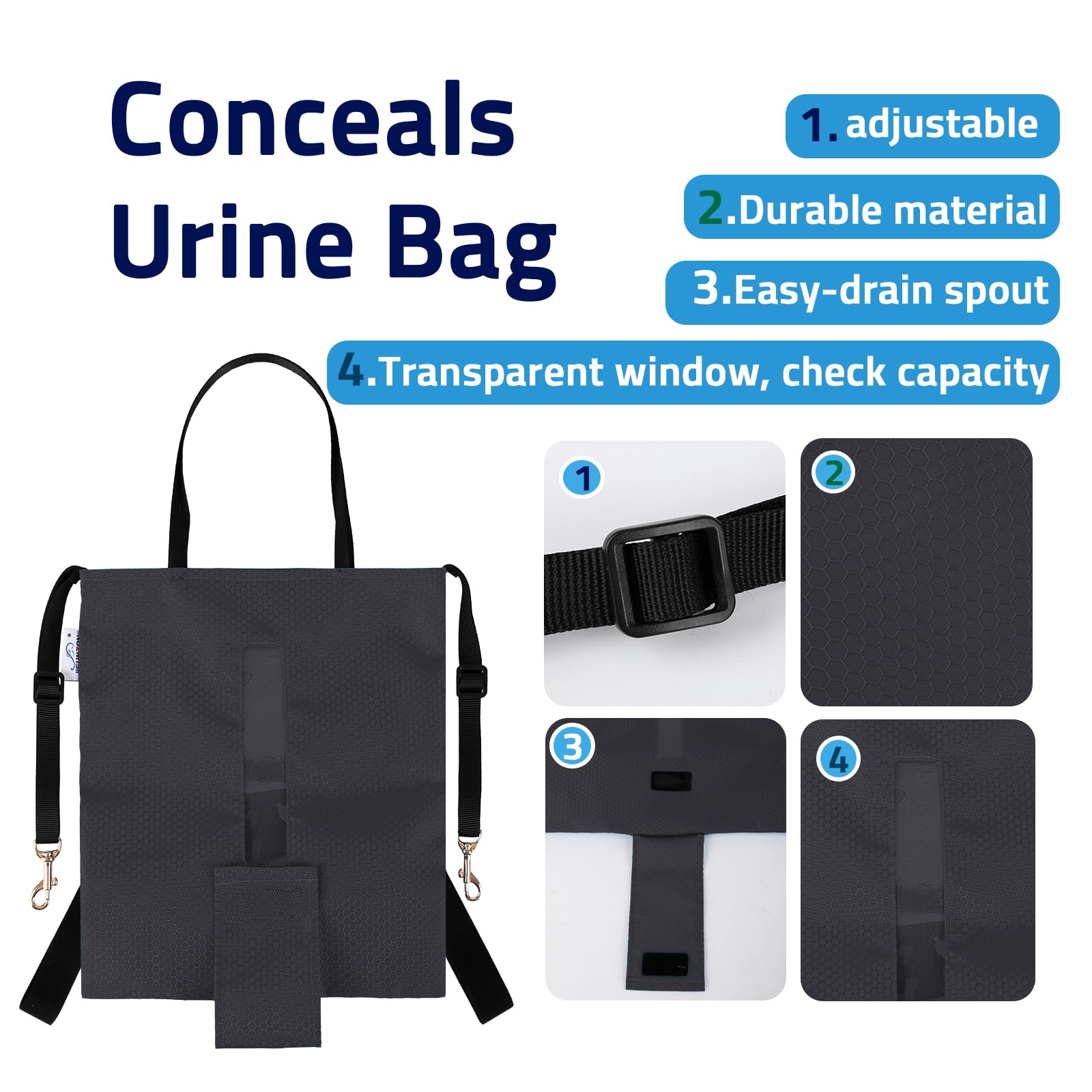 JISUNZON Urine Drainage Bag Holder - Privacy Covers for Wheelchairs, Bed Rails, Scooters - Conceals Catheter Line, Nephrostomy P