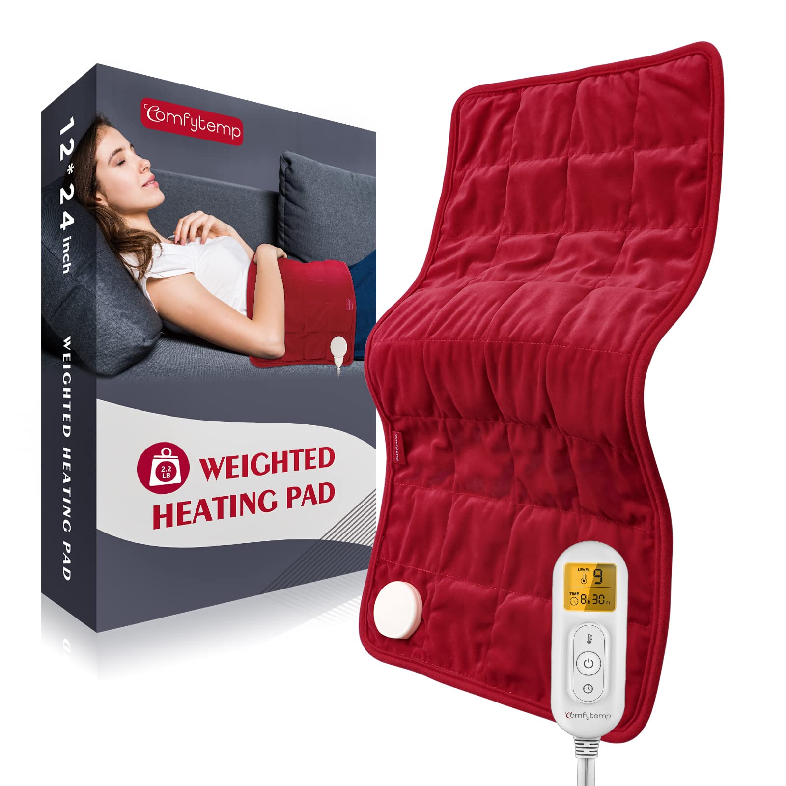 Comfytemp Weighted Heating Pad for Period & Back, 2.2lb Heating Pad, Birthday Gifts for Mom/Women/Wife, 12 x 24 Electric Heat Pa