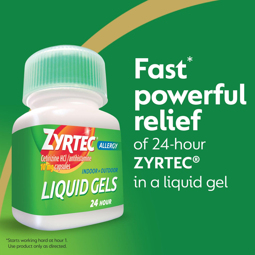 Zyrtec 24 HR Indoor/Outdoor Allergy Relief Liquid Gels Capsules, Cetirizine HCI Antihistamine, 25 ct