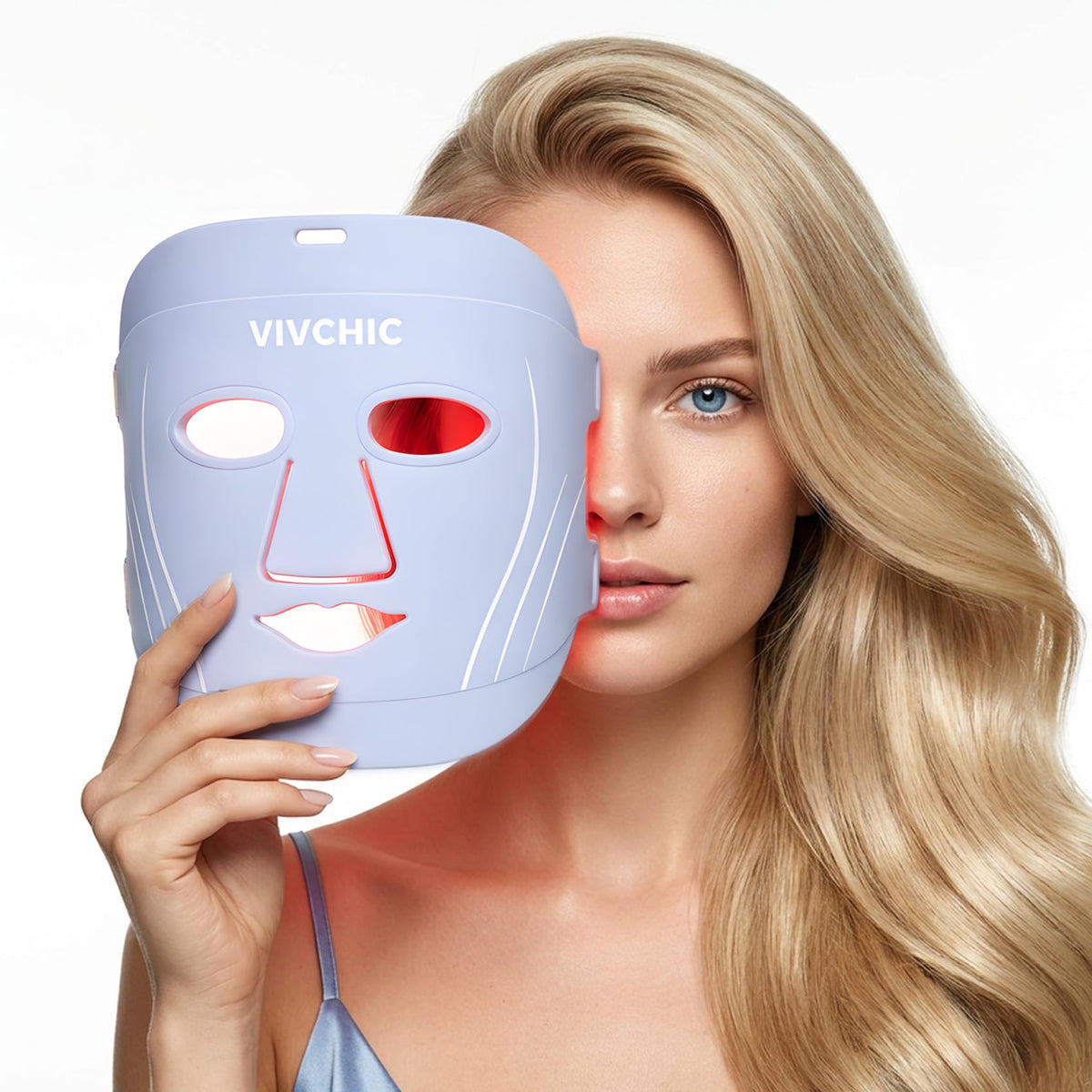VIVCHIC Red Light Therapy Mask for Face, 850nm NIR, 15% More Coverage, Blue