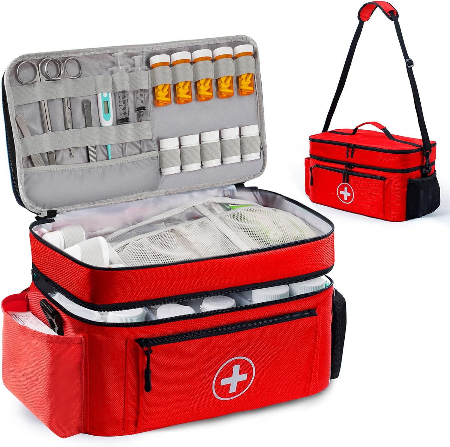 Medicine Organizer and Storage Bag Empty, Family First Aid Box, Pill Bottle Organizer Bag for Emergency Medication, Supplements 