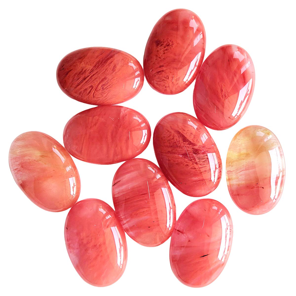 Loveliome Natural Cherry Quartz Oval Polished Worry Stones, Healing Crystal Indoor Fountain Stones Massage Energy Anxiety Relief