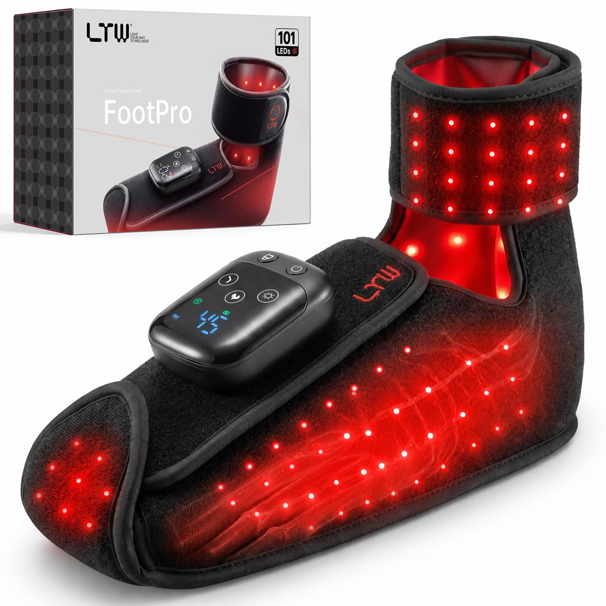 LTW Flagship Red Light Therapy for Feet, 101 TriChip LEDs Infrared Light Therapy Wrap with 660nm & 850nm, 3 Heat Levels, 5 Ligh