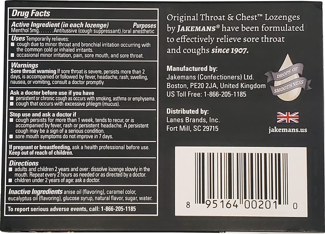 Jakemans Anise Throat & Chest Lozenges Cough Drops - Cough, Sore Throat and Seasonal Distress Soothing Relief - Liquid Drop Shap