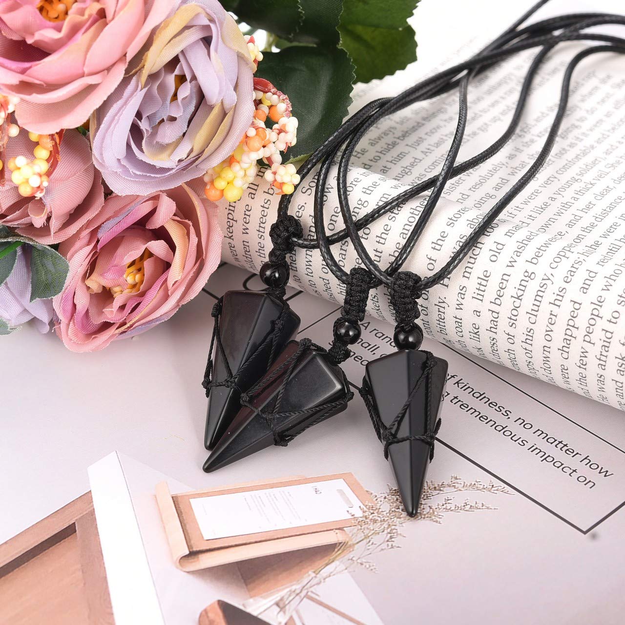 Top Plaza 5 Pcs Healing Crystal Necklaces Stone 6 Facet Pointed Pendant Necklaces Adjustable Natural Reiki Gemstone Necklace Qua