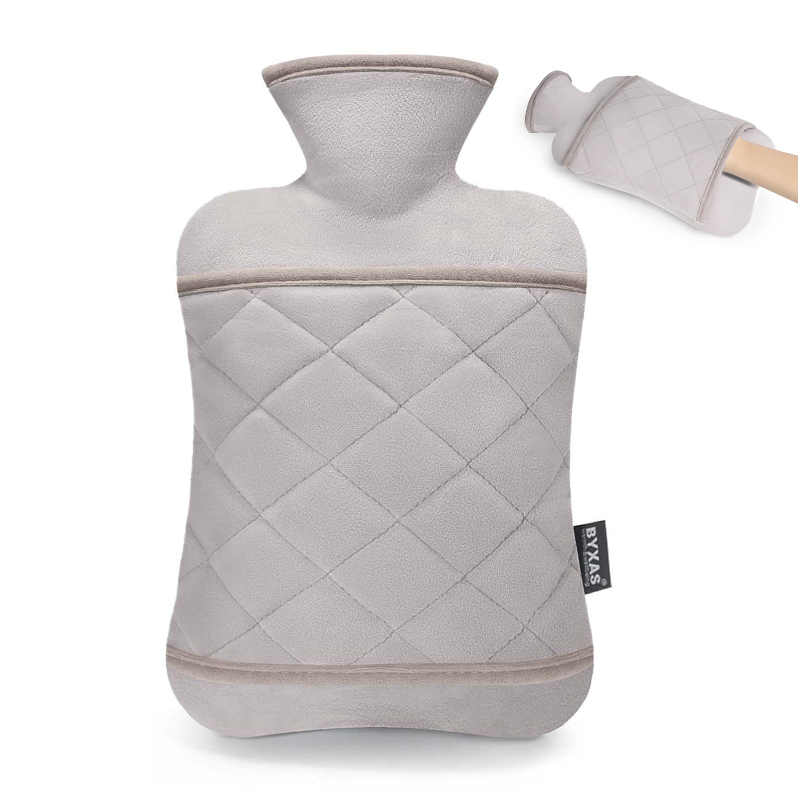 BYXAS Hot Water Bottle with Hand Pocket Cover-2.0L BPA Free PVC Water Bag, Odorless Superior Material, Grey